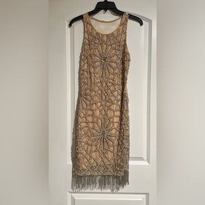 Badgley mischka champagne beaded dress